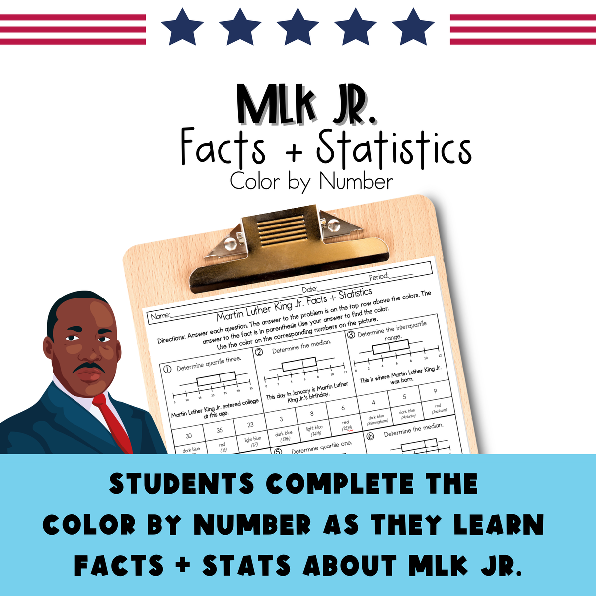 MLK Jr Facts and Statistics Color by Number Worksheet