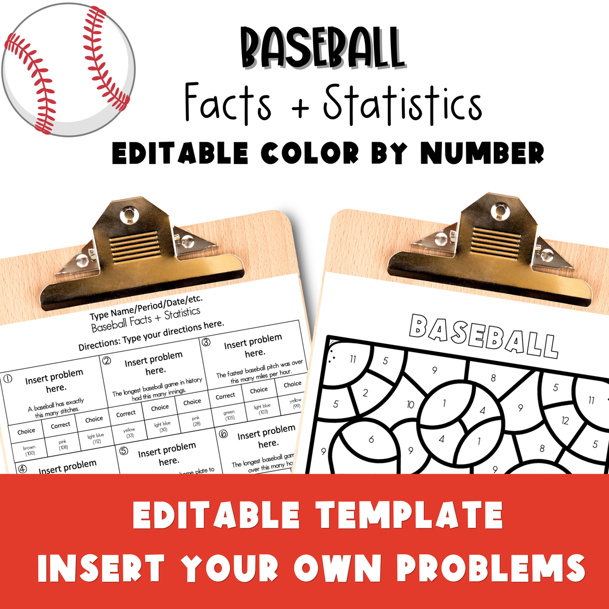 Baseball Facts and Statistics Color by Number Worksheet