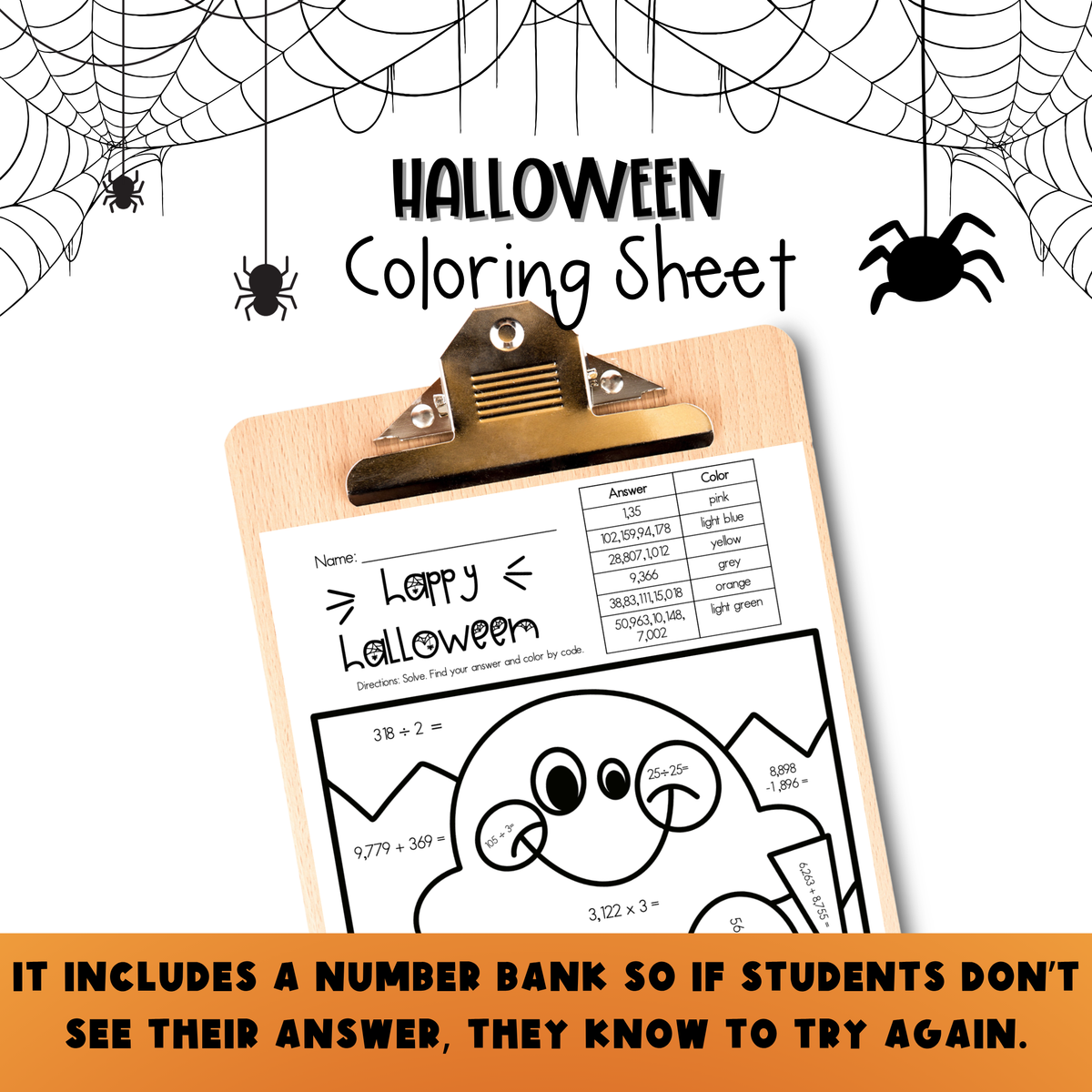 Operations With Whole Numbers Halloween Color by Number