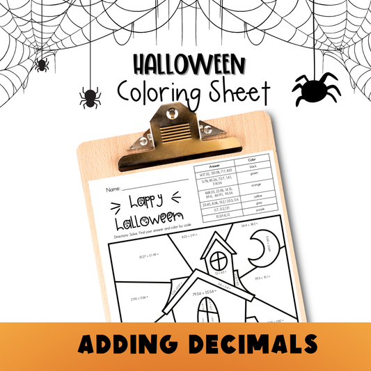 Adding Decimlas Halloween Coloring Sheet