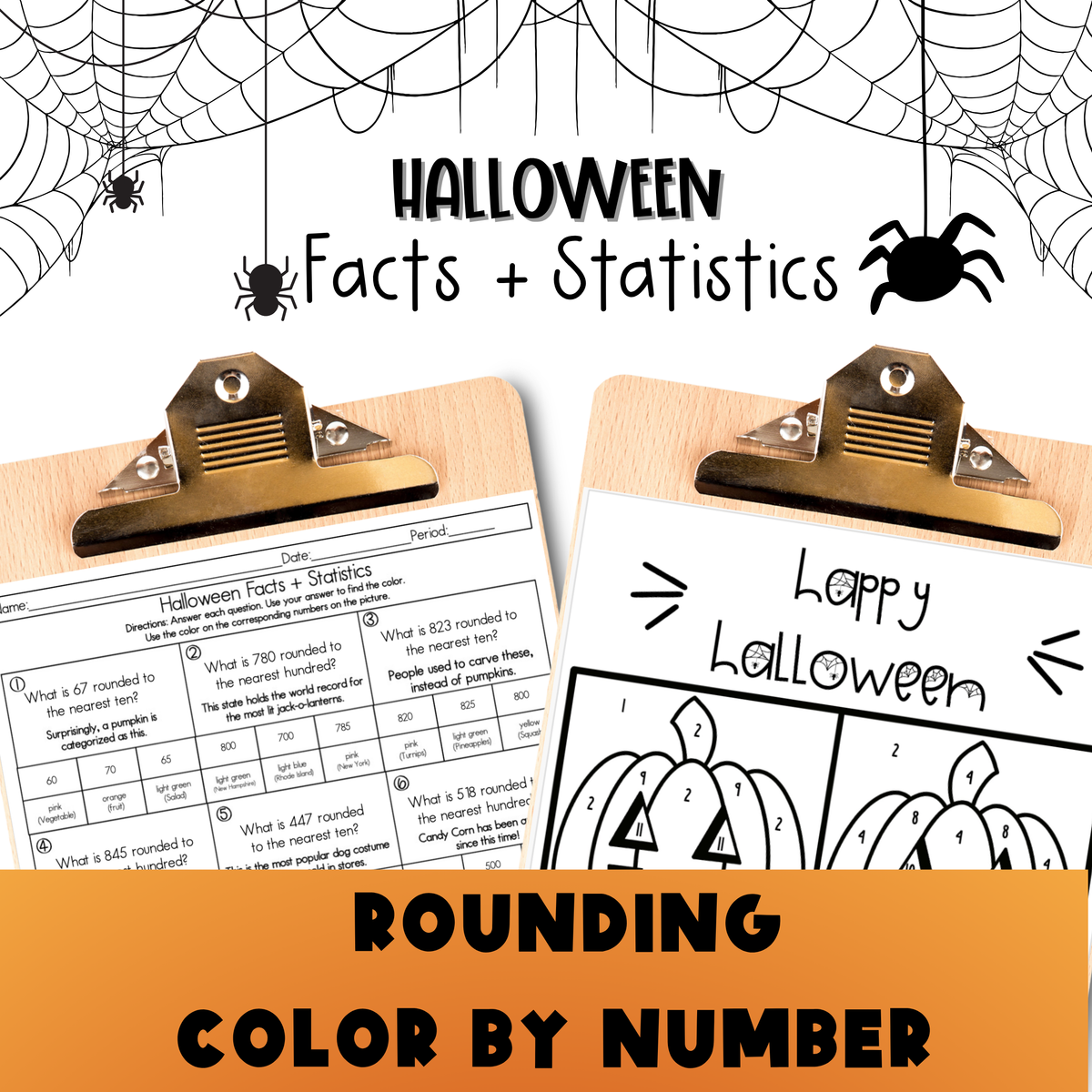Halloween 3rd Grade Facts and Statistics Color by Number Worksheet