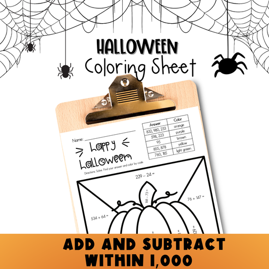 Add and Subtract Within 1,000 Halloween Coloring Sheet