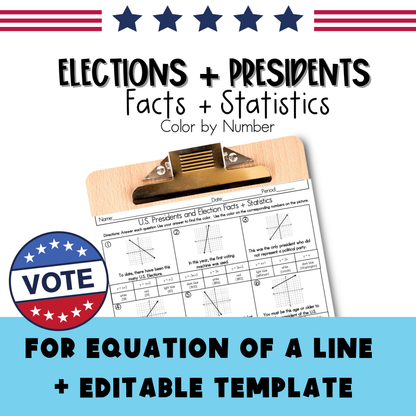 Elections + Presidents Facts and Statistics Color by Number Worksheet