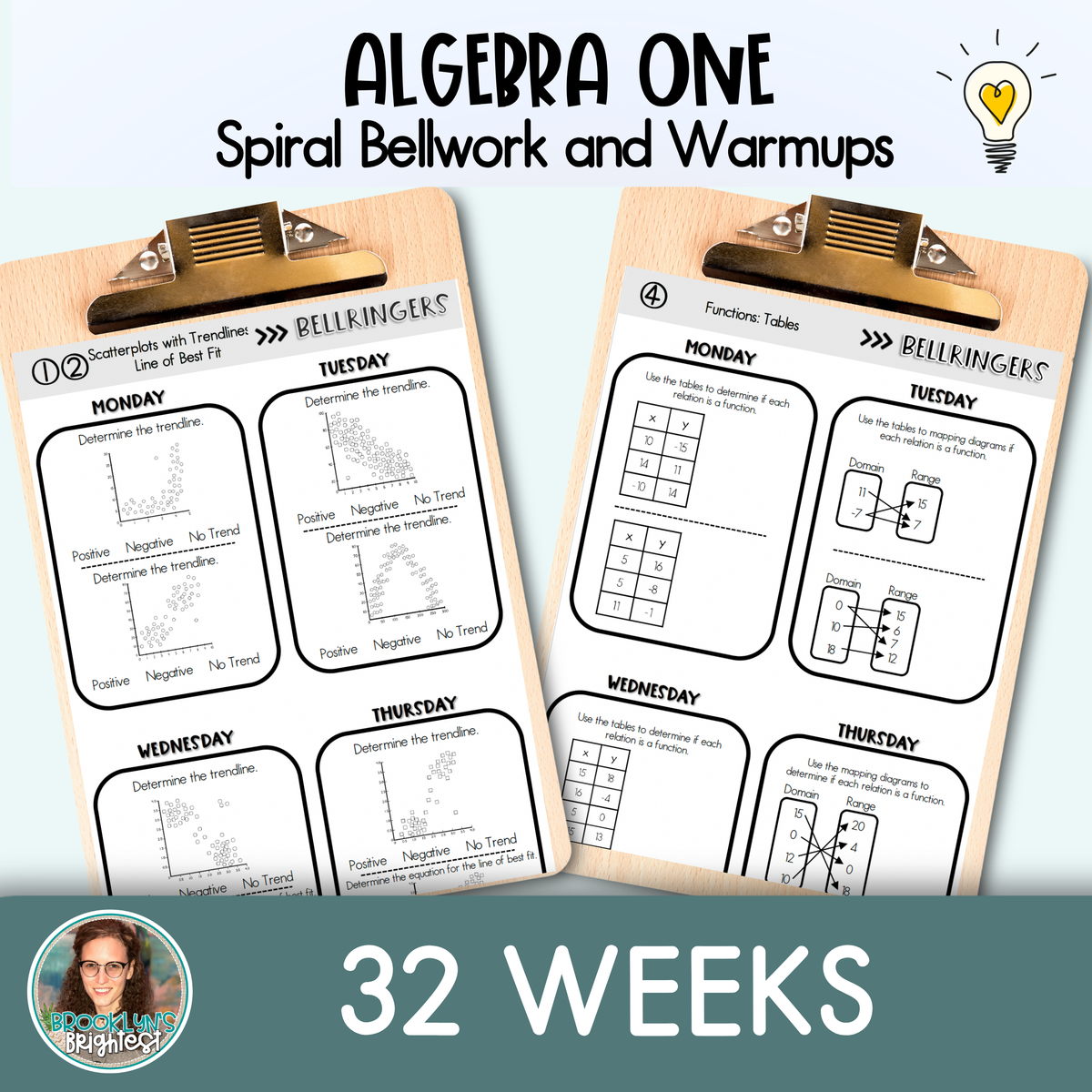 Algebra One Spiral Bellringers, Warmups, and Bellwork