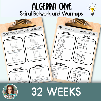Algebra One Spiral Bellringers, Warmups, and Bellwork