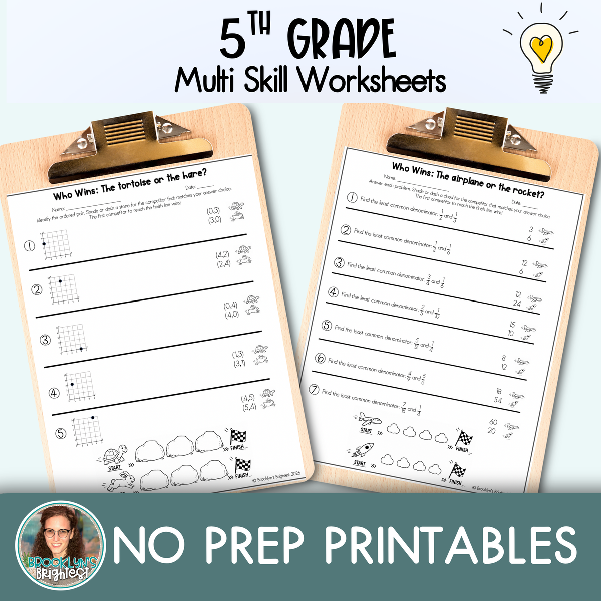 5th Grade Multi Skill Worksheets | No prep printables | Who Wins