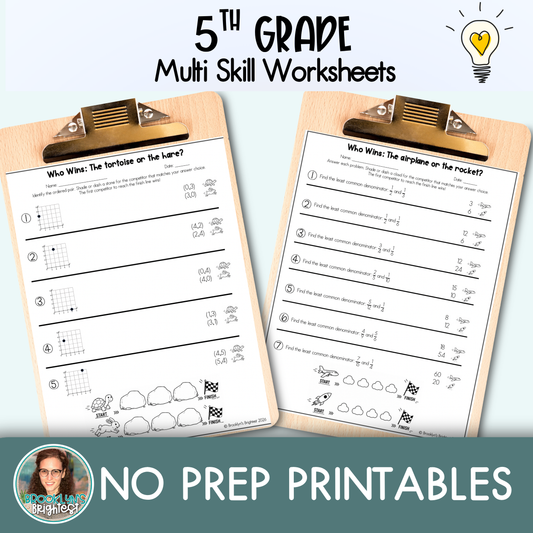 5th Grade Multi Skill Worksheets | No prep printables | Who Wins