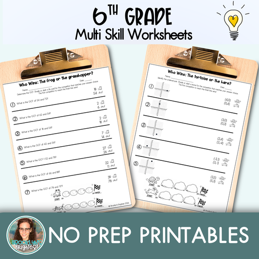 6th Grade Multi Skill Worksheets | No prep printables | Who Wins