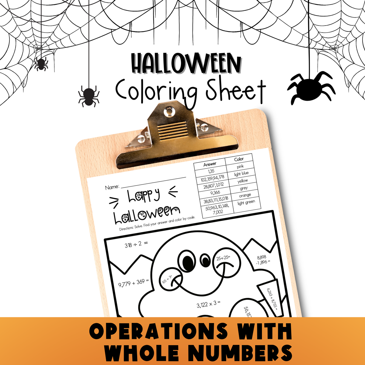 Operations With Whole Numbers Halloween Color by Number