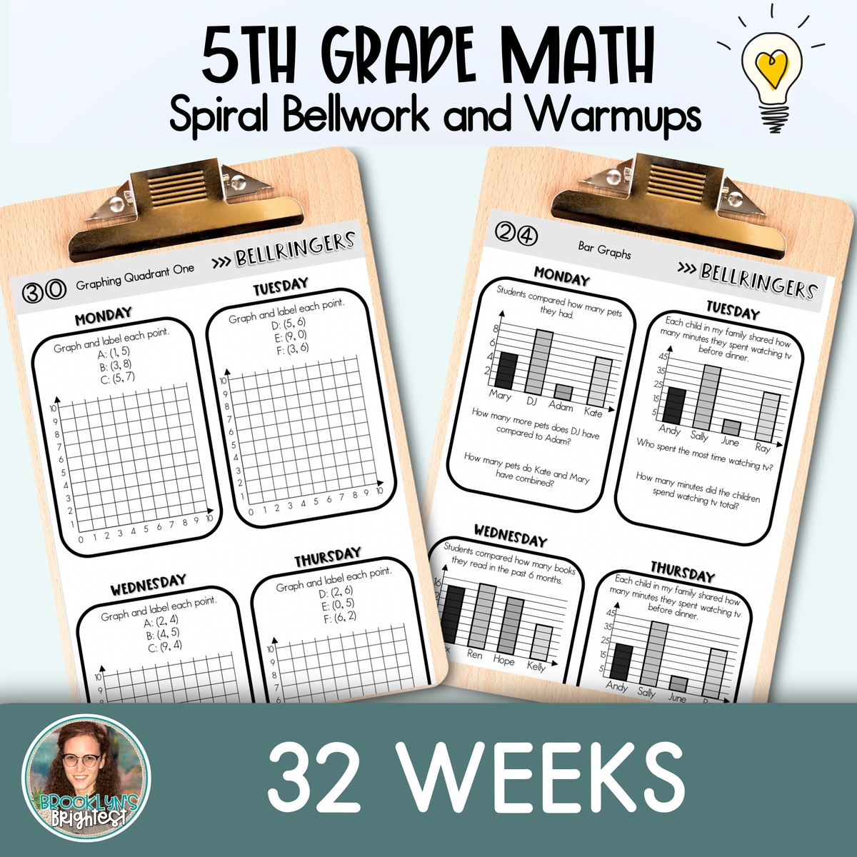 5th Grade Math Spiral Bellringers, Warmups, and Bellwork