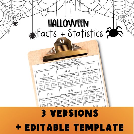 Halloween Middle School Facts and Statistics Color by Number Worksheet