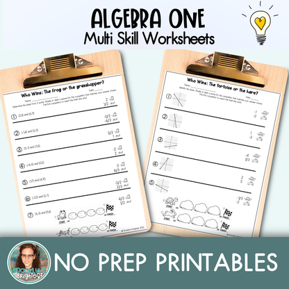 Algebra One Multi Skill Worksheets | No prep printables | Who Wins