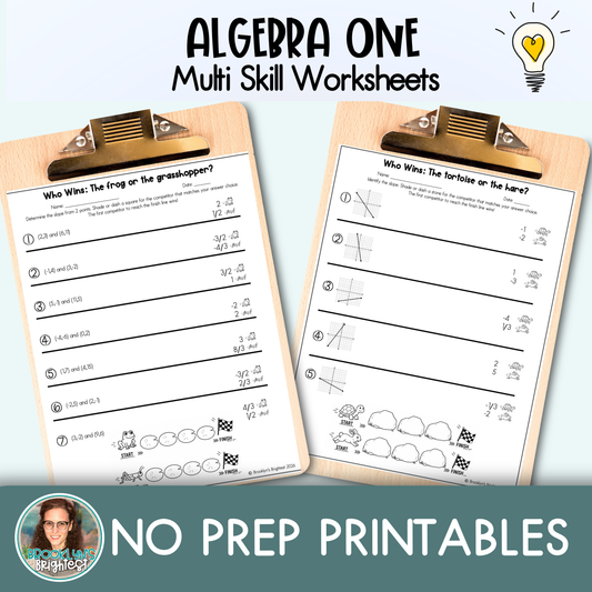 Algebra One Multi Skill Worksheets | No prep printables | Who Wins
