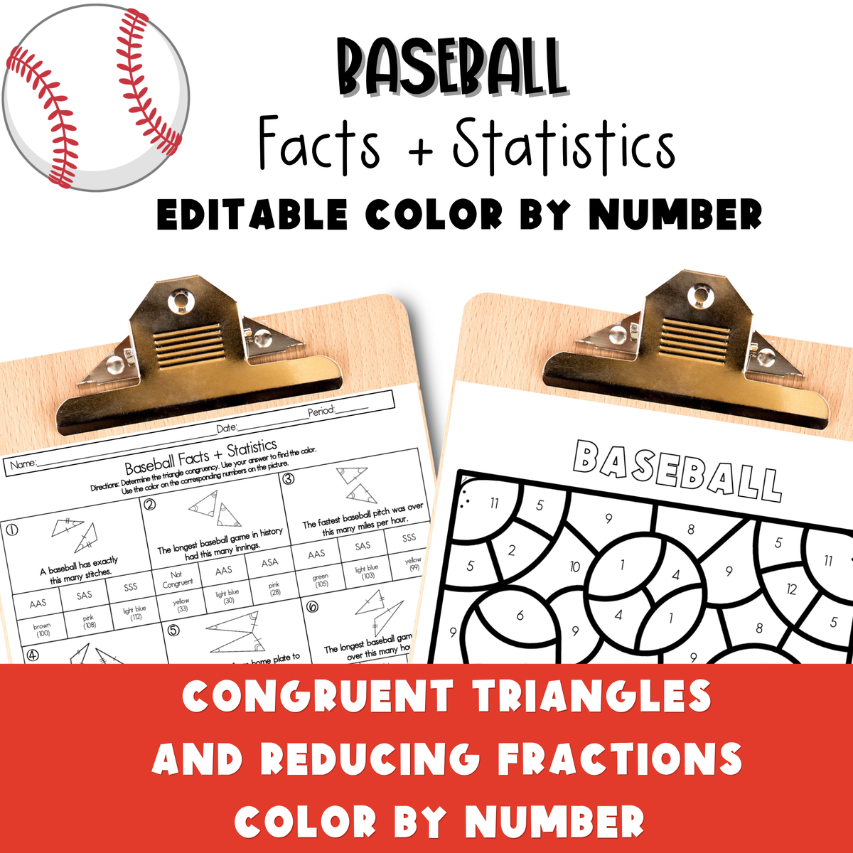 Baseball Facts and Statistics Color by Number Worksheet