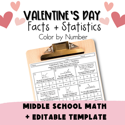 Valentine's Day Facts and Statistics Color by Number Worksheet