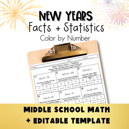 New Years Facts and Statistics Color by Number Worksheet