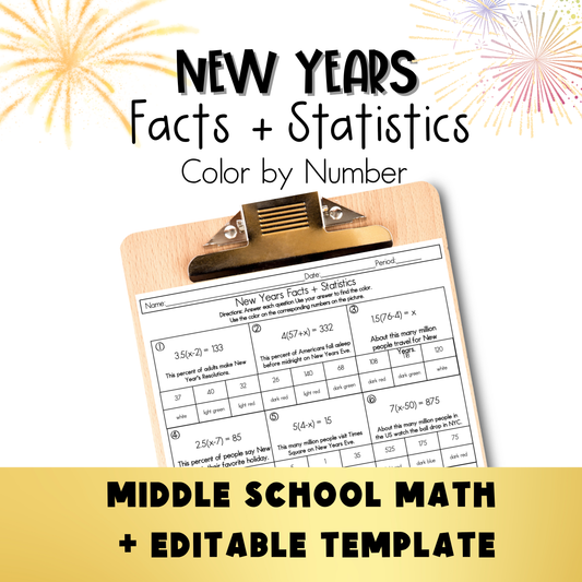 New Years Facts and Statistics Color by Number Worksheet