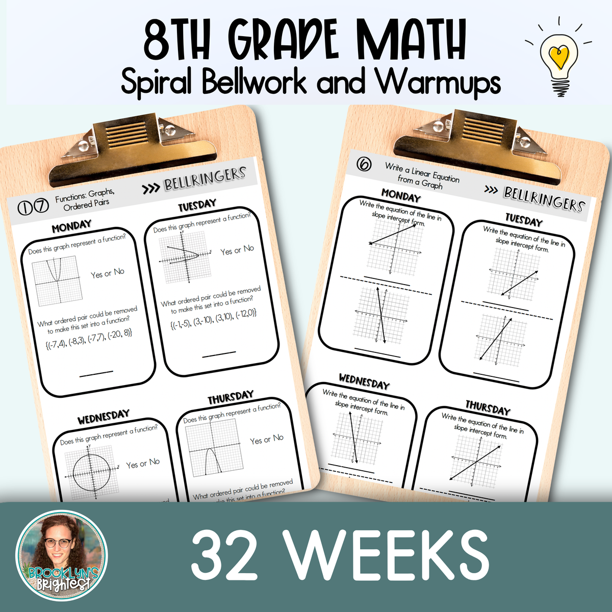 8th Grade Math Spiral Bellringers, Warmups, and Bellwork