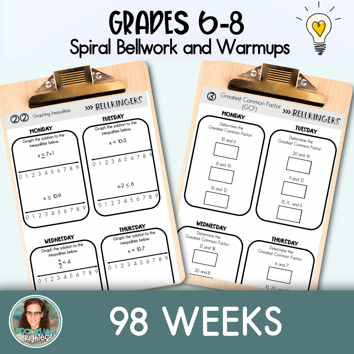 Middle School Math Spiral Review Bellringers, Warmups, and Bellwork