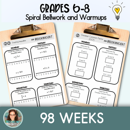 Middle School Math Spiral Review Bellringers, Warmups, and Bellwork