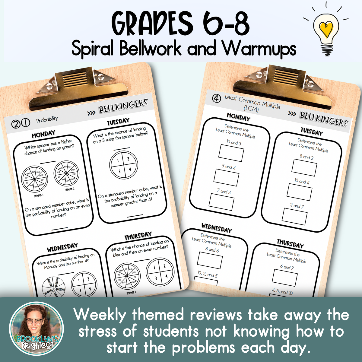 Middle School Math Spiral Review Bellringers, Warmups, and Bellwork