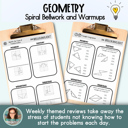Geometry Spiral Bellringers, Warmups, and Bellwork
