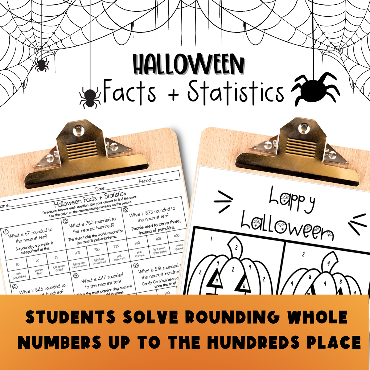Halloween 3rd Grade Facts and Statistics Color by Number Worksheet
