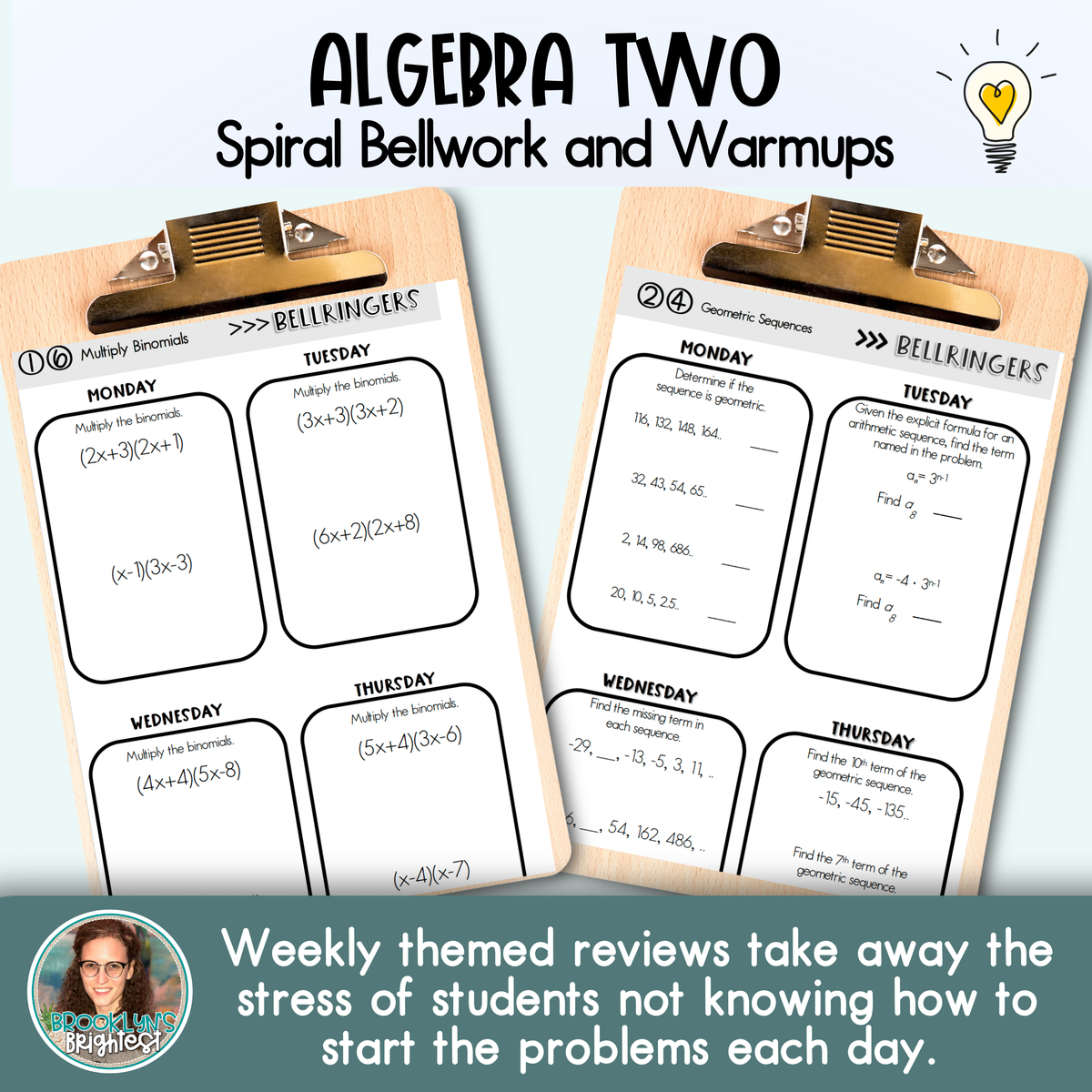 Algebra Two Spiral Bellringers, Warmups, and Bellwork