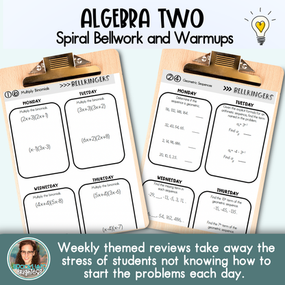 Algebra Two Spiral Bellringers, Warmups, and Bellwork