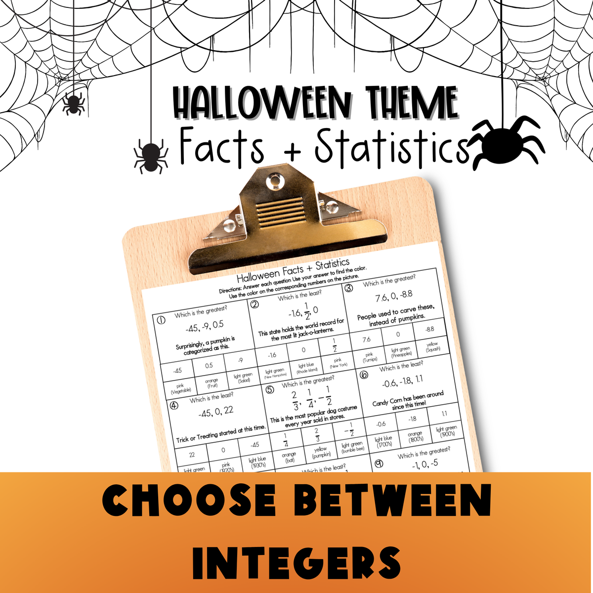 Halloween Middle School Facts and Statistics Color by Number Worksheet