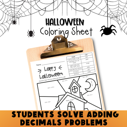 Adding Decimlas Halloween Coloring Sheet