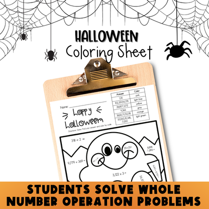 Operations With Whole Numbers Halloween Color by Number