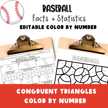 Baseball Facts and Statistics Color by Number Worksheet