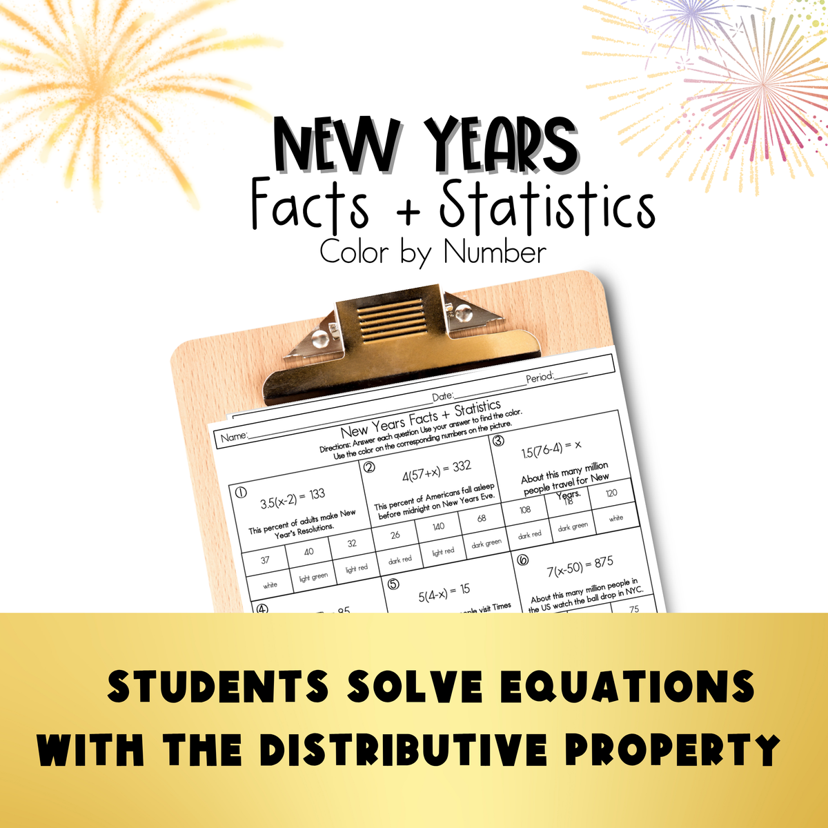 New Years Facts and Statistics Color by Number Worksheet