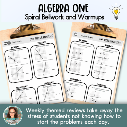 Algebra One Spiral Bellringers, Warmups, and Bellwork