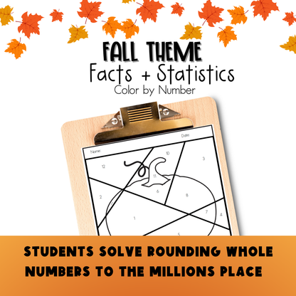 Thanksgiving 4th Grade Facts and Statistics Color by Number Worksheet