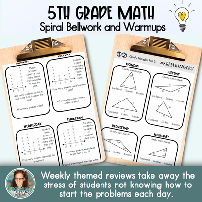 5th Grade Math Spiral Bellringers, Warmups, and Bellwork