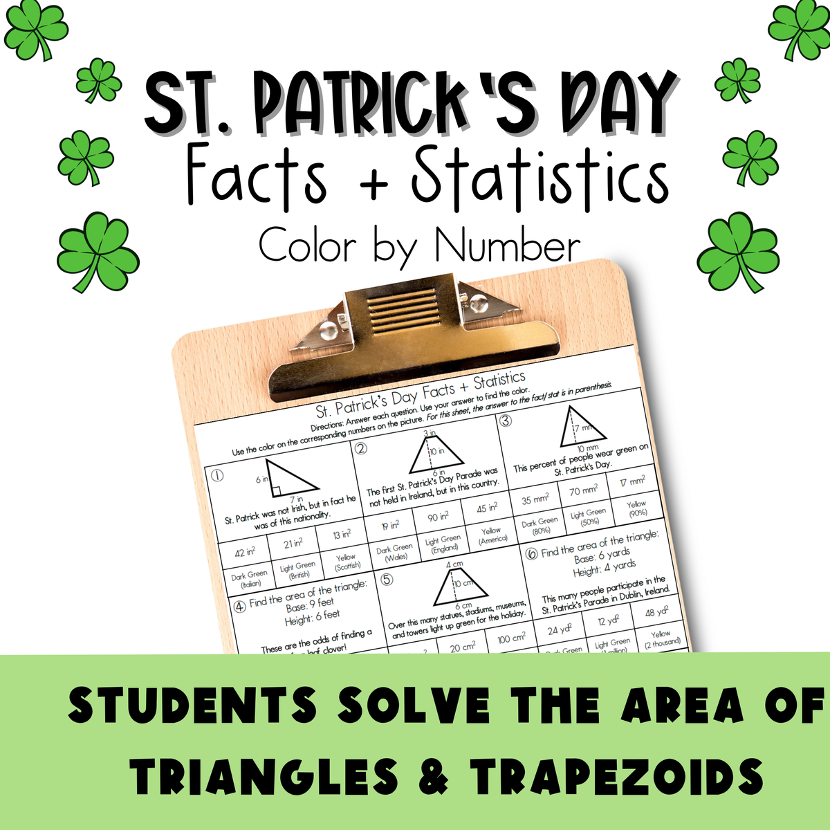 St. Patrick's Day Facts and Statistics Color by Number Worksheet