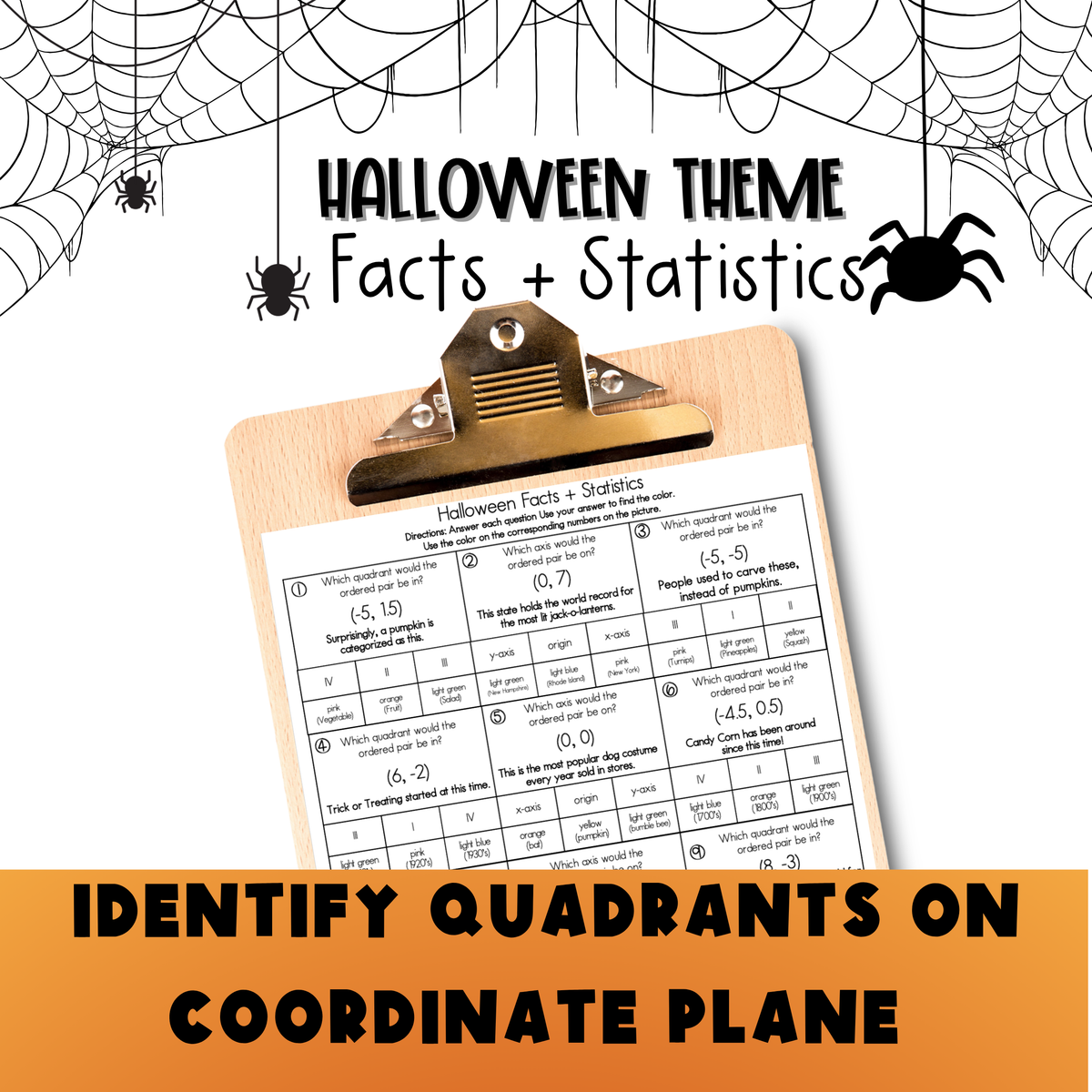 Halloween Middle School Facts and Statistics Color by Number Worksheet