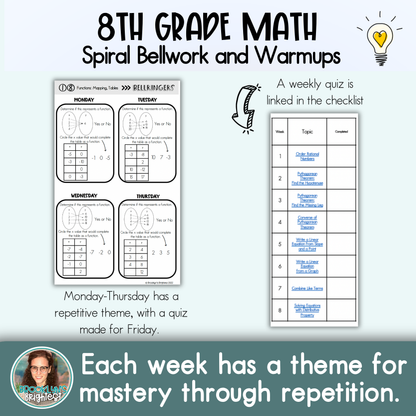 8th Grade Math Spiral Bellringers, Warmups, and Bellwork