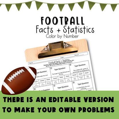 Football Facts and Statistics Color by Number Worksheet