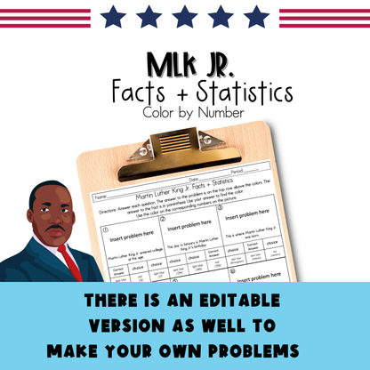 MLK Jr Facts and Statistics Color by Number Worksheet