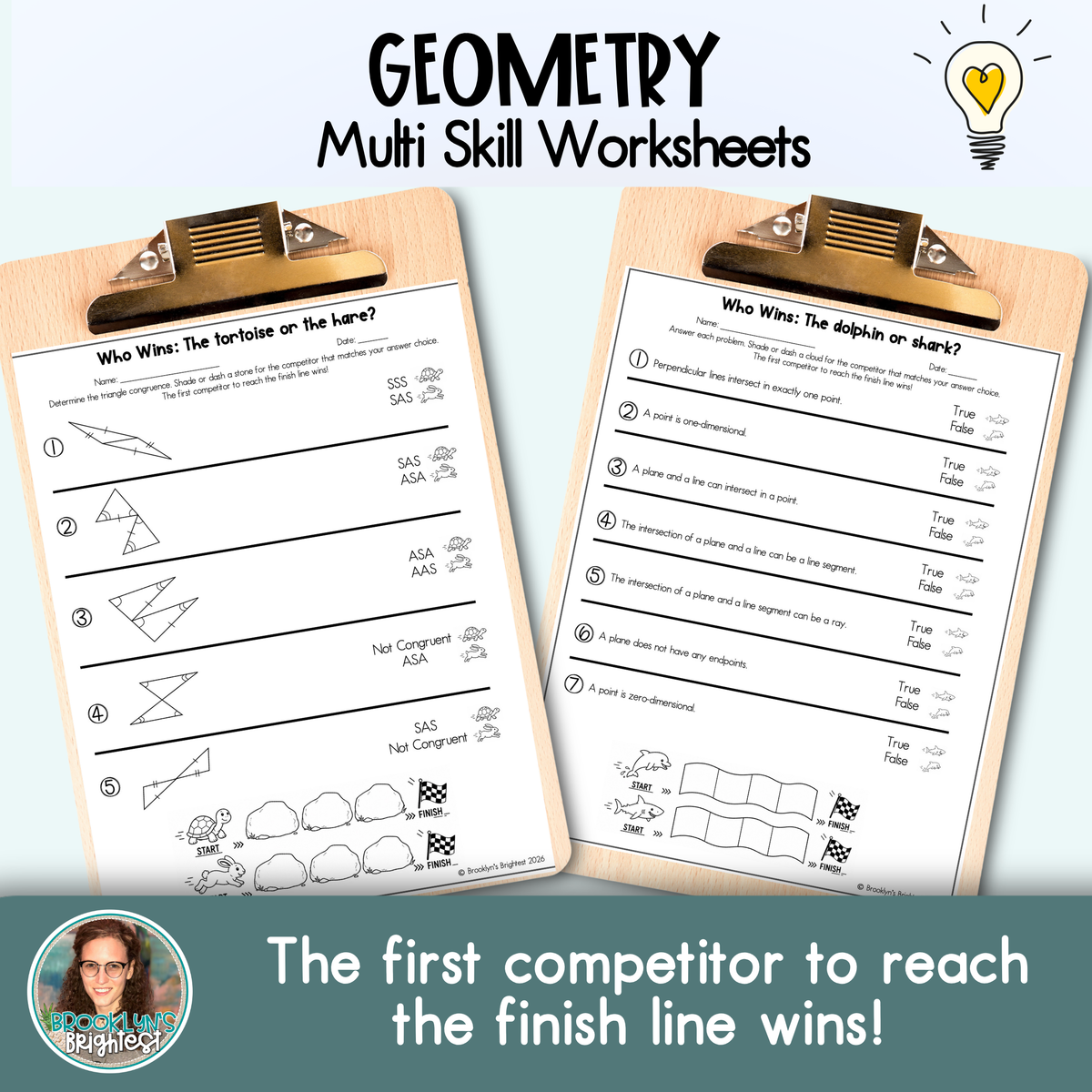 Geometry Multi Skill Worksheets | No prep printables | Who Wins