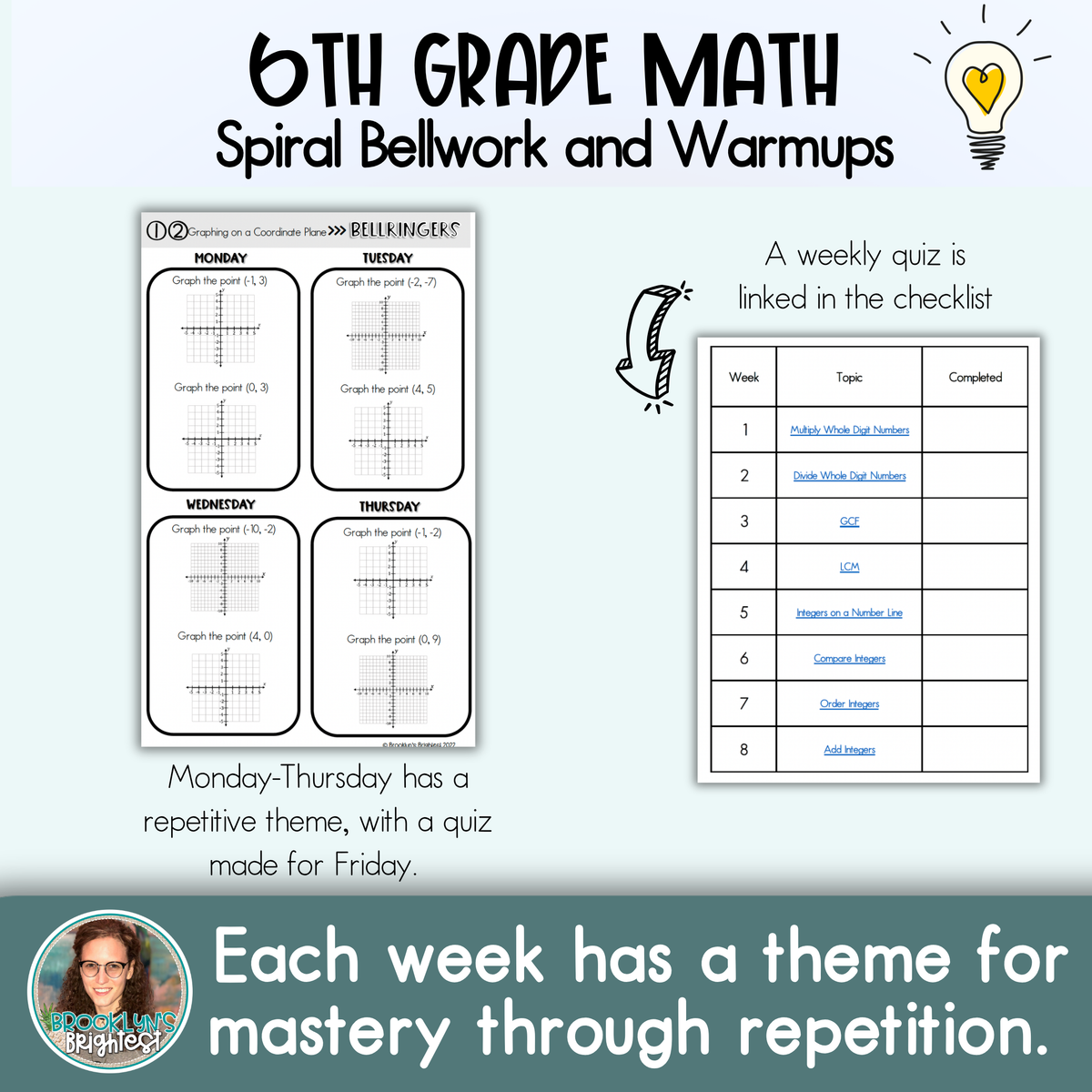 6th Grade Math Spiral Bellringers, Warmups, and Bellwork