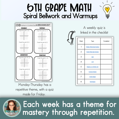 6th Grade Math Spiral Bellringers, Warmups, and Bellwork