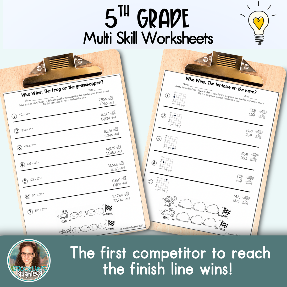 5th Grade Multi Skill Worksheets | No prep printables | Who Wins