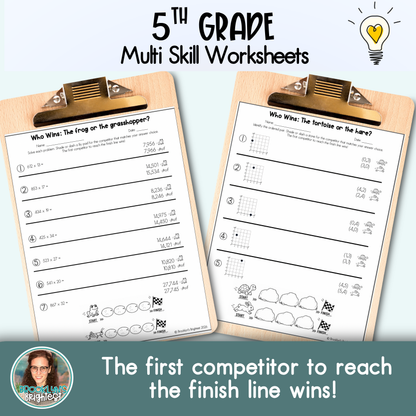 5th Grade Multi Skill Worksheets | No prep printables | Who Wins