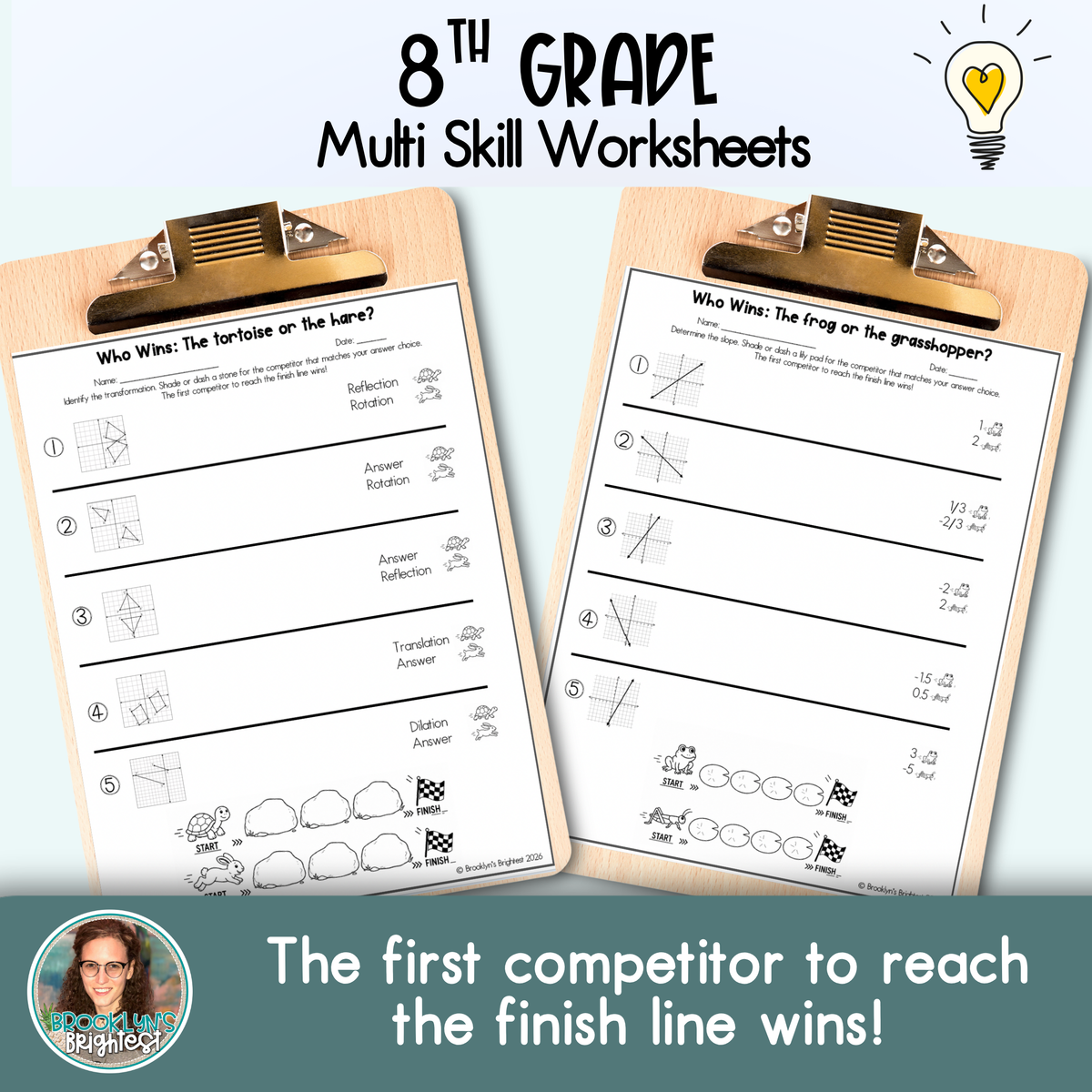 8th Grade Multi Skill Worksheets | No prep printables | Who Wins