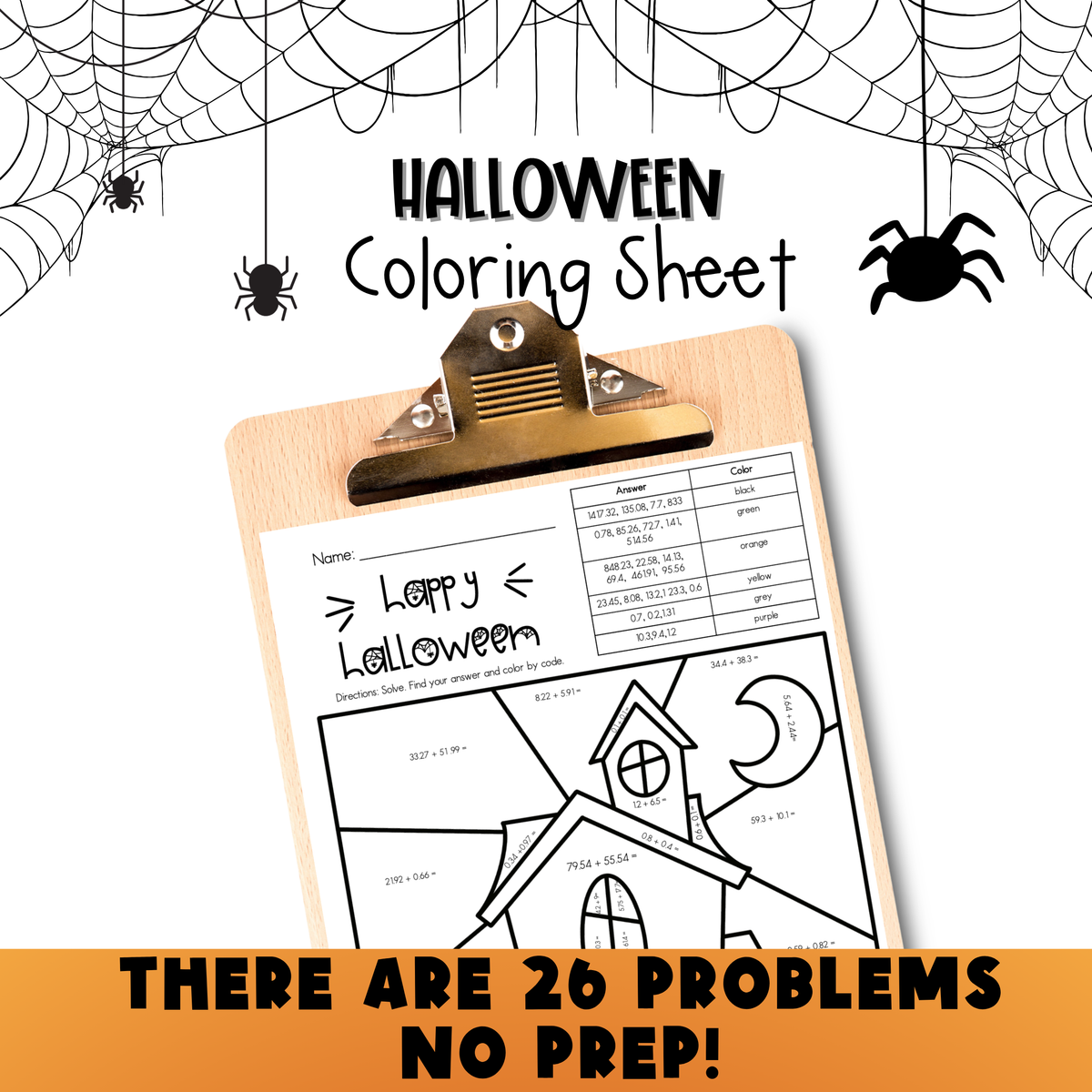 Adding Decimlas Halloween Coloring Sheet