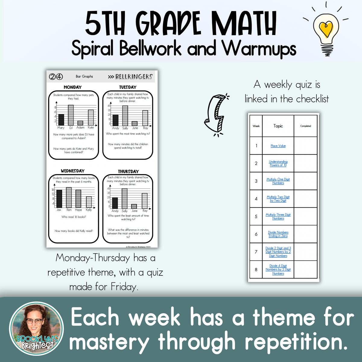 5th Grade Math Spiral Bellringers, Warmups, and Bellwork
